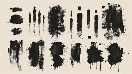 Wall Mural - Modern grunge silhouette set with black inked splatter, dirt stain, and spray splashes.