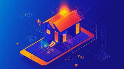 Poster - Video surveillance and security system for smart homes. CCTV sends video streams on smartphones via internet connection. Mobile device controls security cameras and locks doors. Protection apartment