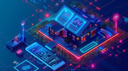 Poster - Smart home video surveillance system. CCTV sends video stream through internet connection to smartphone. Mobile device locks doors and remotes security cameras.