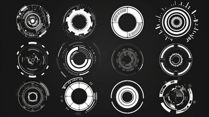 Poster - ui, ux, gui circular shapes. sky-fi interface objects, hologram vr gadgets round, spiral and other e