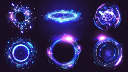 Poster - hi-tech abstract elements - spheres, futuristic gadgets, holograms, and other digital elements in th