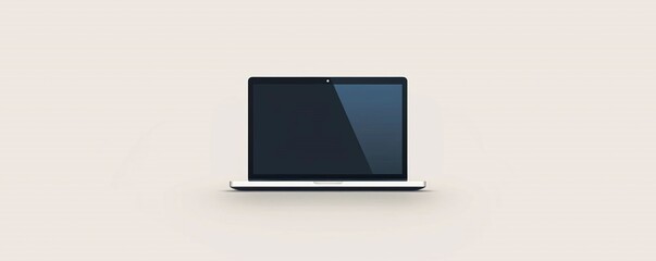 A simple laptop icon in the upperright third on a solid white background