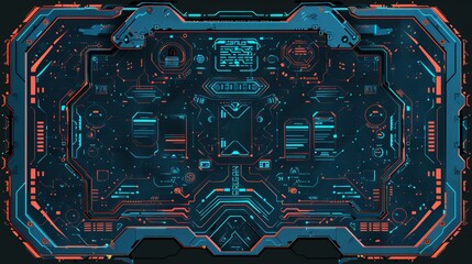 Poster - Sci-fi digital interface elements for games, UI, UX, and KIT. Futuristic User Interface, frame screens, titles, loading bars, lines, and arrows. Modern collection.