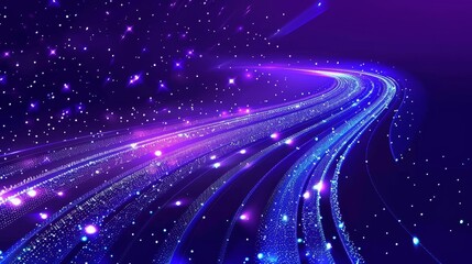 Poster - Virtual reality speed background with glow and lights effects. Futuristic design VR cyberspace with lights and glare. Abstract speed background. Modern illustration.