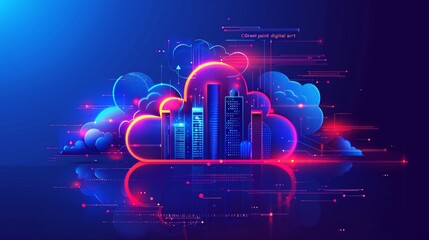 Poster - concept for cloud computing with smart cities on the internet. wireless internet communication with 