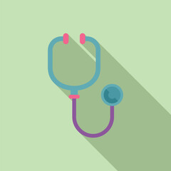 Sticker - Modern flat design stethoscope illustration with vibrant color on a simple minimalist green background, perfect for medical, healthcare, and diagnostic concepts