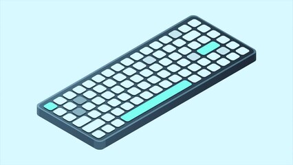 Leinwandbilder - Isometric computer keyboard animation. Personal computer hardware components. Modern computer keyboard. Motion graphic. 4K video animated in isometric style