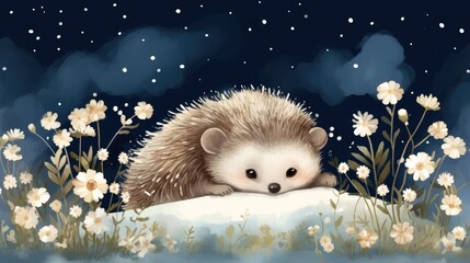 Sticker - cute and adorable baby hedgehog 