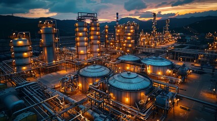 Wall Mural - Chemical plant with large reactors and storage tanks, highlighting the intricate processes of the chemical industry.