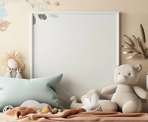 Poster - a blank landscape poster print kids room as mockup : Generative AI