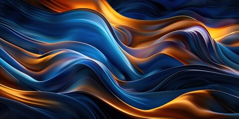 Wall Mural - Blue and yellow modern curvy waves background illustration. Generative Ai