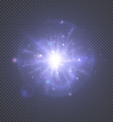 Leinwandbilder - Abstract blue light ray effect with glare and particle explosion effect on a black background. Vector 10 EPS
