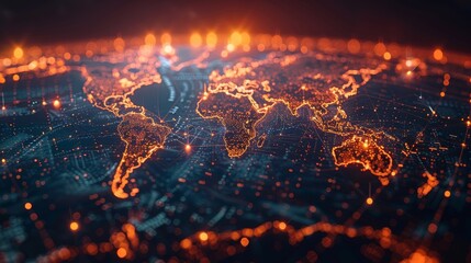 Poster - A global network, e-commerce, digital connecting technologies, global business map, big data analytics, generative machine learning, and a connected world.