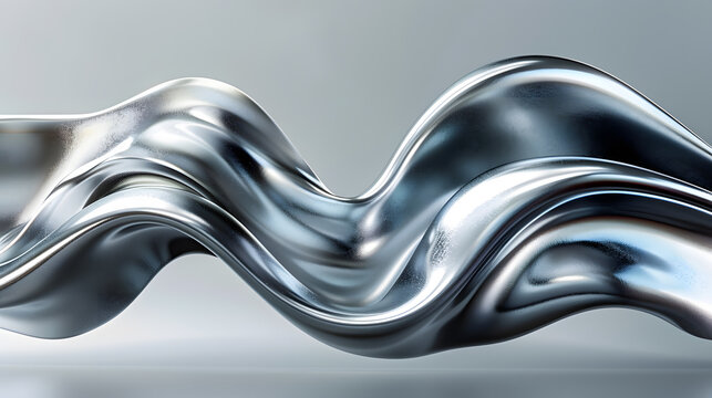 Abstract Silver Wave, chrome banner, platinum copy space, metal motion, grey liquid, white gradient glow, shiny material, smooth motion. Abstract design for copy space text. Generative AI 