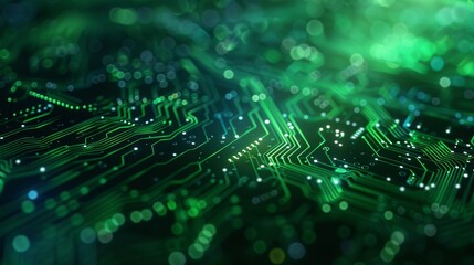 Poster - Banner concept for generative artificial intelligence in the field of digital technology, a green blue background, abstract technology, future data, innovative internet network.