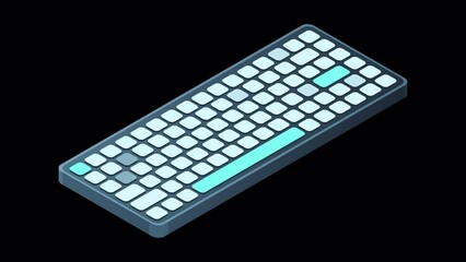 Leinwandbilder - Isometric computer keyboard animation. Personal computer hardware components. Modern computer keyboard. Motion graphic. Transparent background with alpha channel
