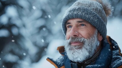 An outdoor portrait of a mature male in scenic mountainous and forest scenery