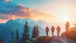 © Антон Сальников - The banner shows a young energetic group exploring wilderness, hiking along a mountain trail, and an adventure background in the background