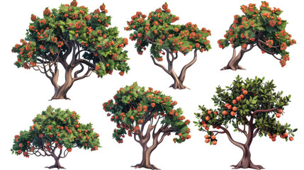 set of arbutus tree with  transparent isolated background