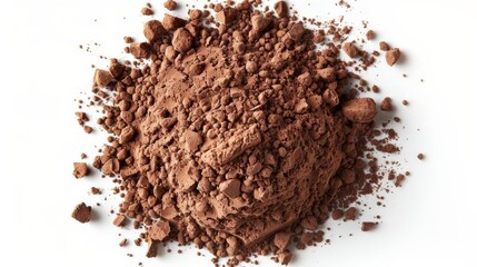 Wall Mural - mound of organic cocoa powder isolated on white top view food photography