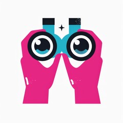Poster - a pair of human hands holding binoculars. big eyes looking through the lens. searching for, finding,