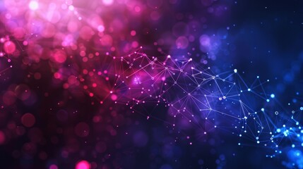 Fototapete - Abstract digital network visualization with a blend of vivid pink and blue bokeh lights creating a futuristic and technological theme.