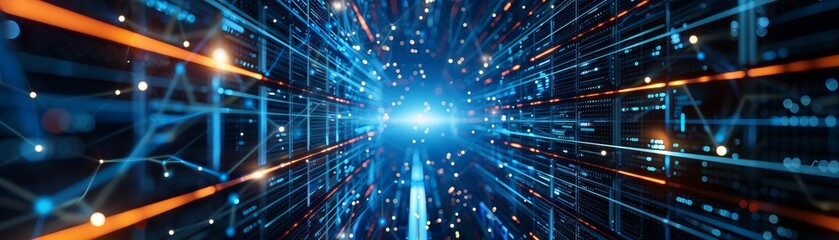 Aufkleber - Abstract digital technology background with bright neon lights and dynamic lines. Futuristic data network concept.