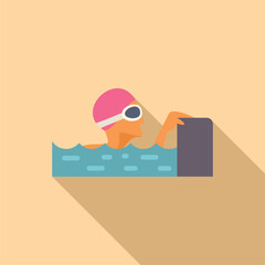 Sticker - Illustrated image of a woman swimming with goggles and a cap in a stylized pool