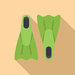 Poster - Digital graphic of green swimming fins on a sandy background, depicting beach or diving equipment