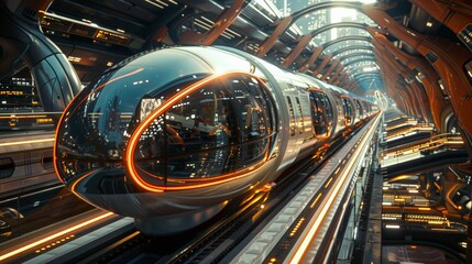 Wall Mural - Futuristic transportation systems: Create an image of futuristic transportation systems, including flying cars and high-speed trains. 