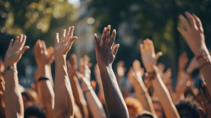 A powerful image of a crowd's raised hands, demonstrating unity, solidarity, and a collective voice generative ai