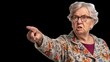 © KaihkoImages - Angry Older Woman in Argument, Pointing in Disagreement, Black Background