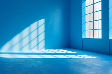 Close-up of blue room with window and tiled floor