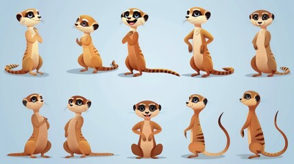 Sticker - Animals standing, african meerkat exact modern cartoon set