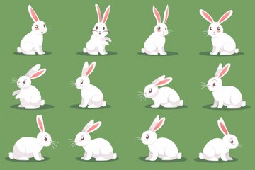 Wall Mural - Cartoon bunny illustration isolated on green background. Easter cartoon bunny modern illustration.