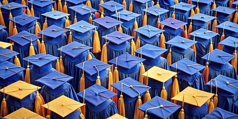 Wall Mural - Group of graduation caps and gowns without people, academic, achievement, education, success, ceremony, celebration, formal wear, university, college, achievement, accomplishment