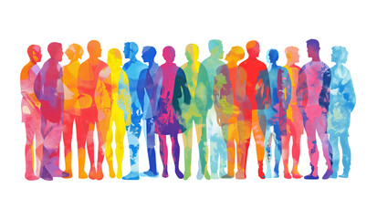 Isolated colorful watercolor diverse people on transparent background.