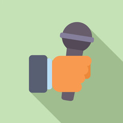 Poster - Flat design vector illustration of a hand gripping a classic microphone, casting soft shadow