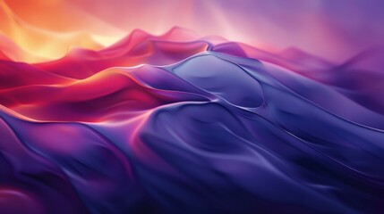 A colorful, abstract painting of a mountain range with a blue and purple hue