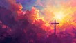 © Bijac - silhouette of a christian cross against a vibrant sunset sky symbol of faith and hope digital painting