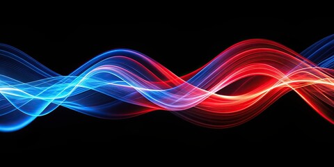 Wall Mural - Intersecting waves of blue and red light against a black background, contrast, striking, visual, waves, light, blue, red, black, backdrop, intersection, abstract, vibrant, colors, dynamic