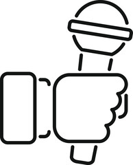 Poster - Vector illustration of a line icon depicting a hand gripping a microphone, suitable for media and communication themes