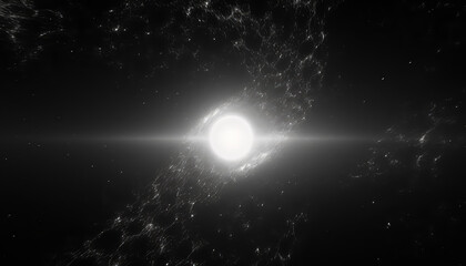 Wall Mural - A black and white image of a starry sky with a sun in the middle