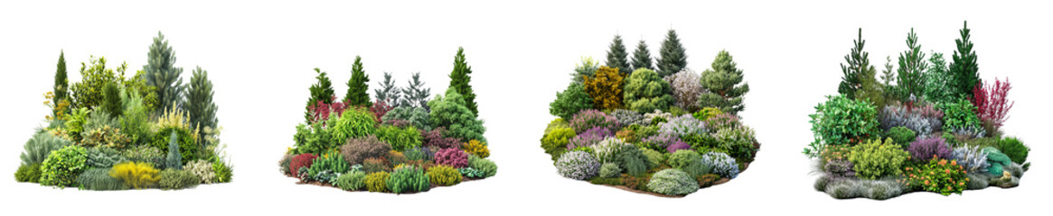 Poster - realistic landscape design plan with various type of colorful flowers and plant leaves isolated on transparent or white background