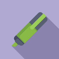 Canvas Print - Vector illustration of a green highlighter pen in a modern flat design style with shadow