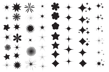 Star sparkle icon. Futuristic shapes. Christmas stars icons. Flashes from fireworks