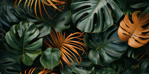 Wall Mural - panorama view of tropical nature of flower and leaves summer abstract background. generative ai.