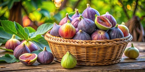 Wall Mural - Organically grown backyard eco figs in a lush garden setting , figs, organic, backyard, garden, eco-friendly, sustainable, fresh, ripe, harvest, agriculture, natural, healthy, tree, fruits