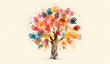 © TigerDude - Tree made of colorful handprints, symbolizing unity and diversit, in the watercolor illustration style. The concept represents the idea that each person's unique experience