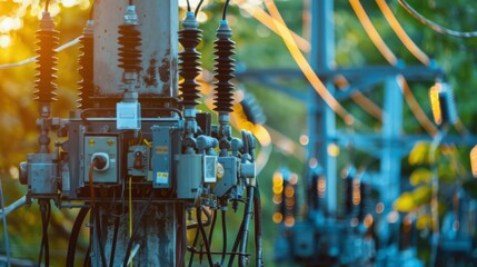 Poster - A close-up of a utility pole with transformers and insulators, highlighting the complexity and importance of electrical distribution systems